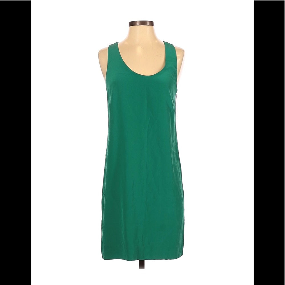 🍀🌈🎉 J. Crew Green Satin Shift Dress Sundress with a Strappy Back Design EUC